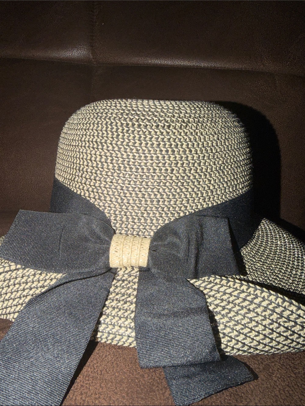 Women's Woven Straw Sun Hat with Black Ribbon Bow